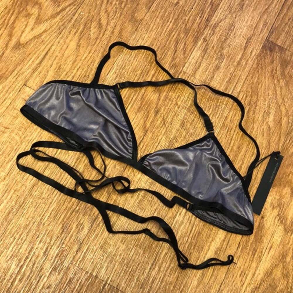 Dolls Kill x Widow Black and Gray Slinky Spandex Triangle Bra Size Large
